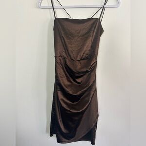 Emerald Sundae Satin Dress in Deep Brown